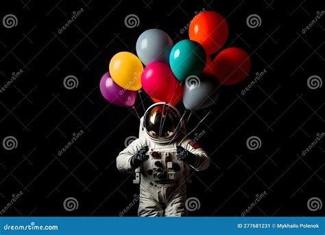 Astronaut Cartoon Floating With Balloon Planet In Space Background