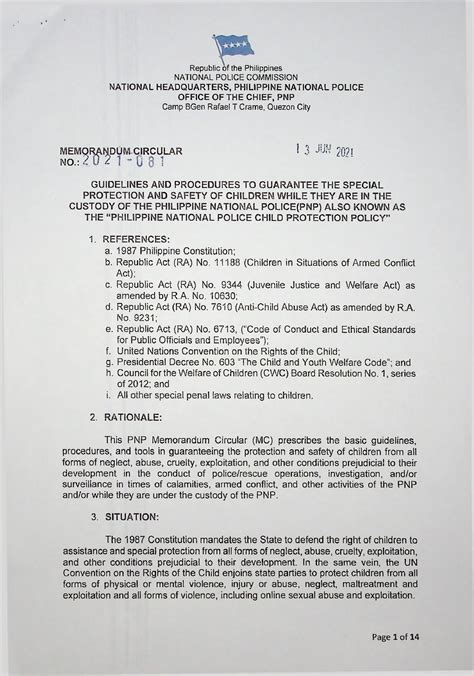 Pnp Mc 2021 081 Pnp Memorandum Circular For The Protection Of