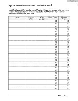 Fillable Online Csuchico Additional Page S For Your Personnel Roster