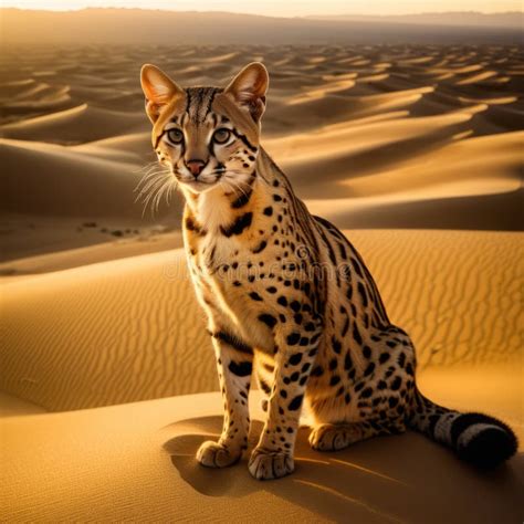 A Cunaguaro Ocelot Gazing Out Over A Vast Desert Landscape The Sand