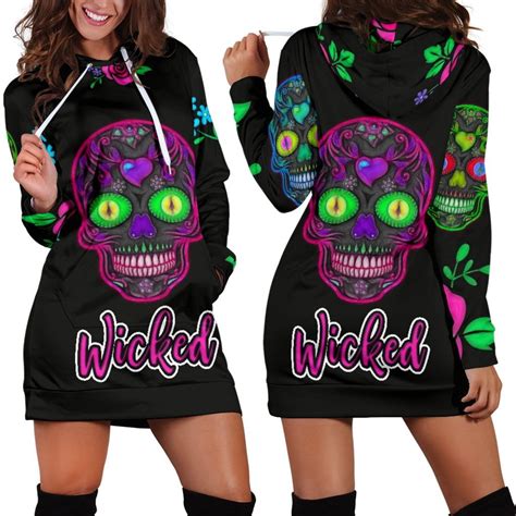 Wicked Skulls Hoodie Dress With Roses And Sugar Skull Art Lets Print Big