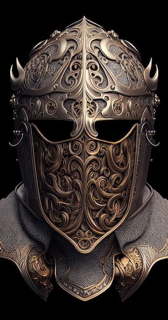 Premium AI Image | Front view of medieval knight helmet isolated on the black background created ...