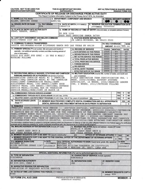 Antoine Allen Dd Form 214 Complete