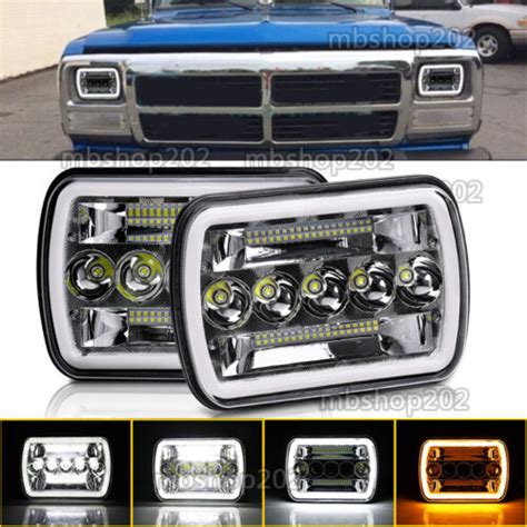 Fit Dodge D100 D150 D250 D350 1981 93 Chrome Led Headlights Hi Lo Drl