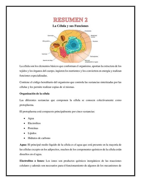 Resumem 2 RESUMEN La Célula y sus Funciones La célula son los