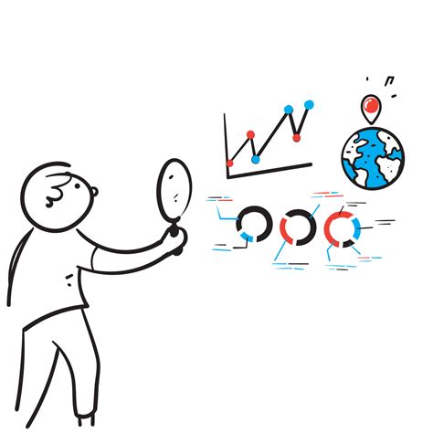 Hand Drawn Doodle Man Holding Magnifying Glass Analyze Graph And Chart