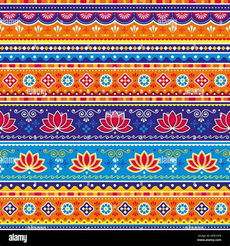 Pakistani Or Indian Truck Art Vector Seamless Unique Pattern With Lotus