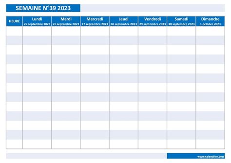 Semaine 39 2023 : dates, calendrier et planning hebdomadaire à imprimer