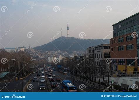 Cityscape Of Seoul Namsan Tower From Noksapyeong Bridge Near Itaewon