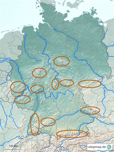 StepMap Deutsche Gebirge Lernkarte2 Landkarte für Deutschland