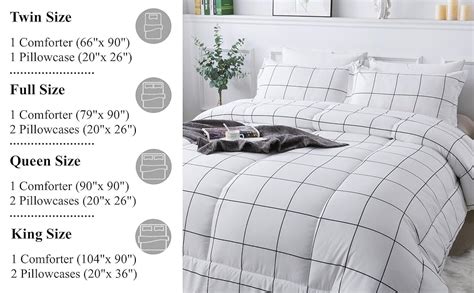 Andency White Grid Comforter Set Queen 90x90inch 3 Pieces