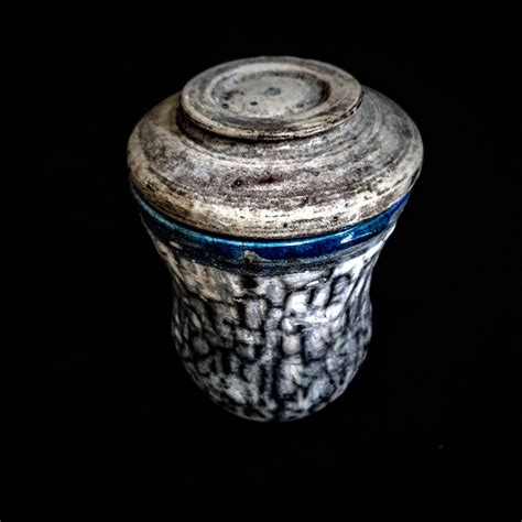 Blue Line Naked Raku Pet Urn Keepsake Pet Urn One Of A Kind Ceramic Urn