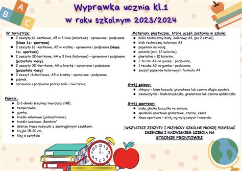 SP26 Wyprawka Ucznia Klasy Pierwszej W Roku Szkolnym 2023 2024