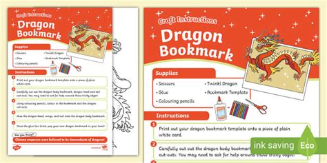 FREE! - Dragon Bookmark Craft Activity | Twinkl | KS1 | Bookmarks