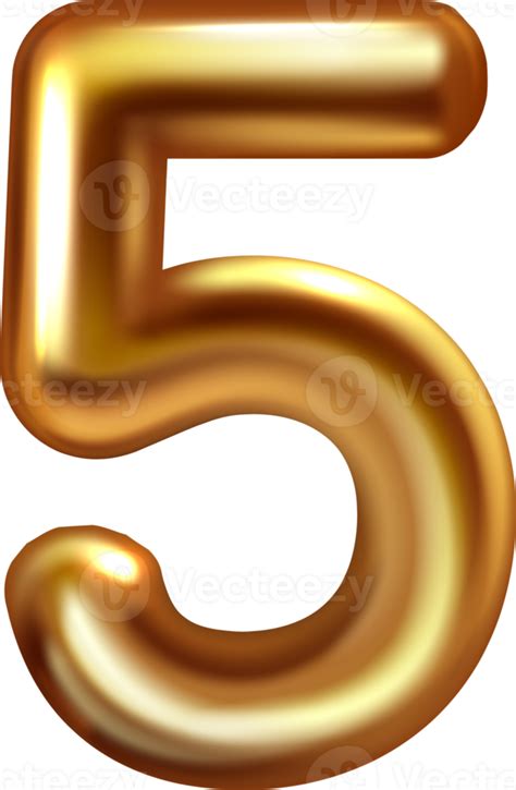 Golden Metallic Number Five Png