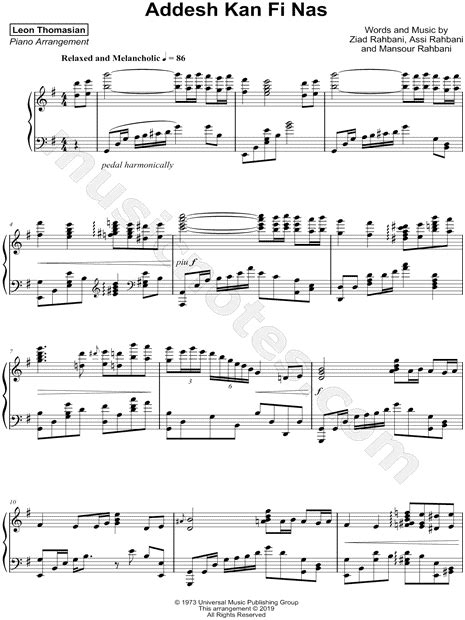 Leon Thomasian Addesh Kan Fi Nas Sheet Music Piano Solo In G Major Download And Print Sku