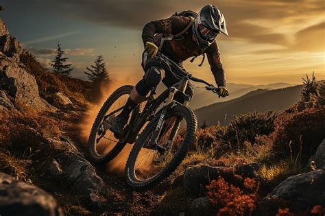 Premium Ai Image Trail Thrills Mountain Biker Riding On Bike