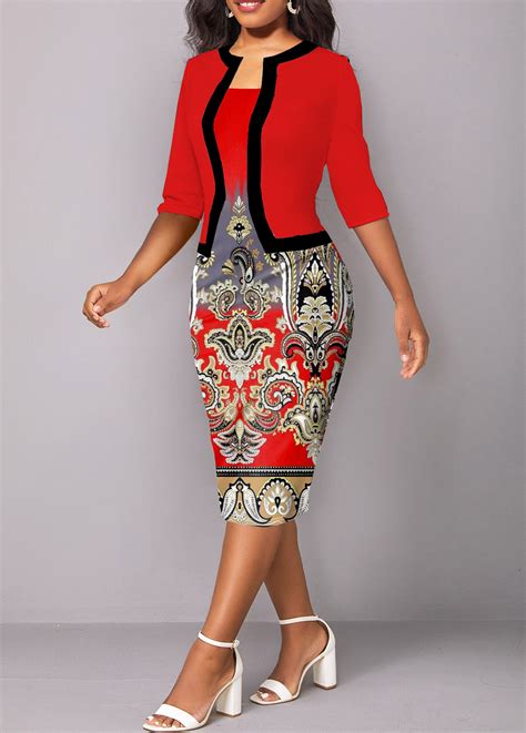 African Tribal Print Fake 2in1 Red Bodycon Dress Usd 26 98