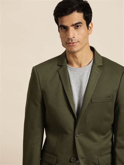 Buy Invictus INVICTUS Men Olive Green Solid Slim Fit Single Breasted