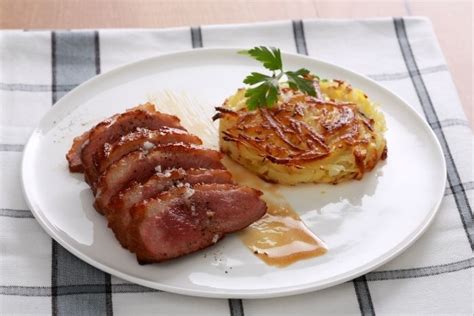 Recette Filet de canette laqué à lorange râpé de pommes de terre et