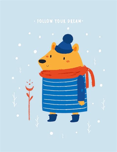 Premium Vector Cute Baby Teddy Bear Walking In Winter Forest