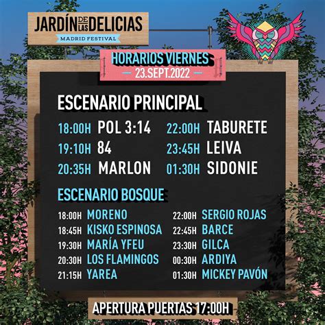 Jardín de las Delicias 2022 Cartel entradas horarios y hoteles