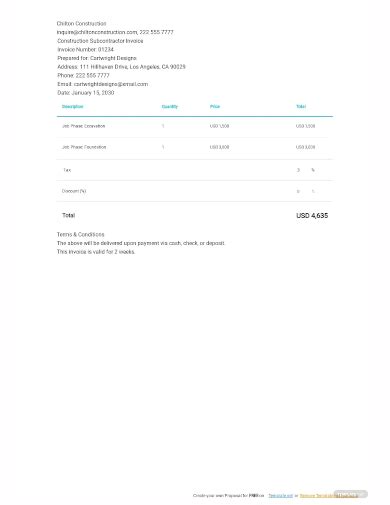 Free Subcontractor Invoice Samples In Ms Word Ms Excel Google