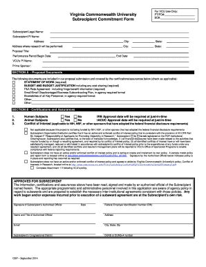 Fillable Online Research Vcu Subrecipient Commitment Form Vcu Office