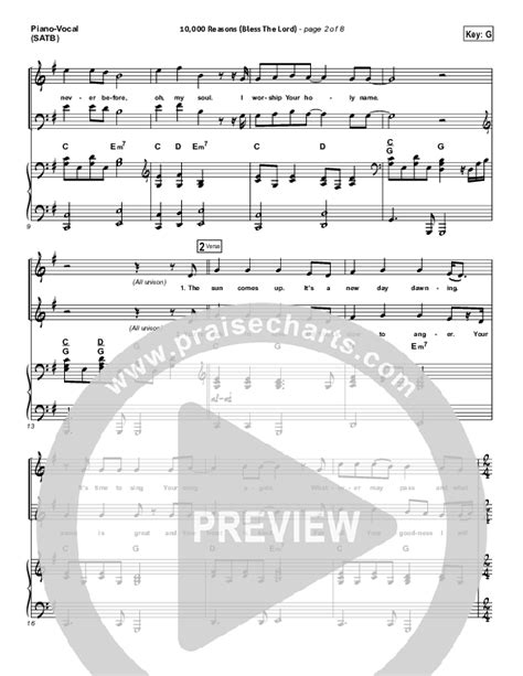 10 000 Reasons Bless The Lord Sheet Music Pdf Matt Redman Passion