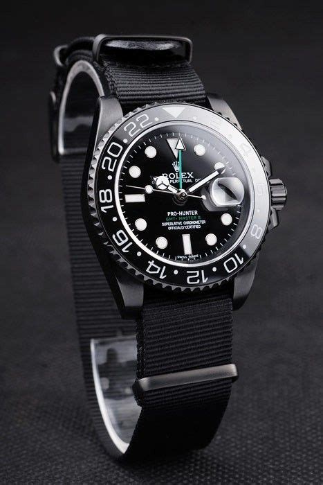 Rolex Swiss Gmt Master Ii Pro Hunter Black Fabric Strap Black Dial In