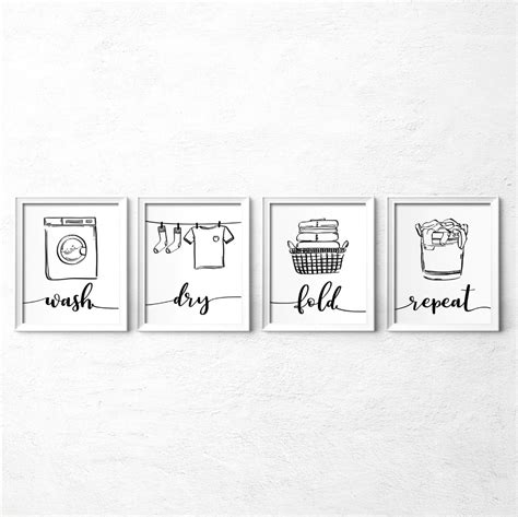 Wash Dry Fold Repeat Laundry Room Decor Black And White Printable