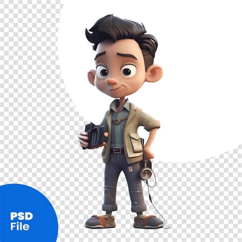 3d Rendering Eines Süßen Jungen Mit Einer Kamera Auf Weißem Hintergrund Psd Vorlage Premium Ki