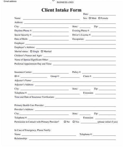 Free Patient Intake Form Template