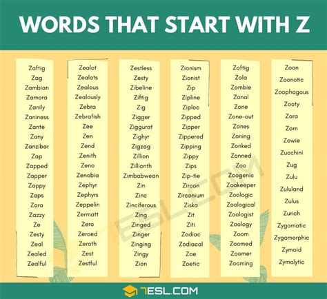 Words that Start with Z: 600+ Z Words • 7ESL