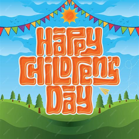 Premium Vector Lettering Happy Childrens Day Vector Illustration