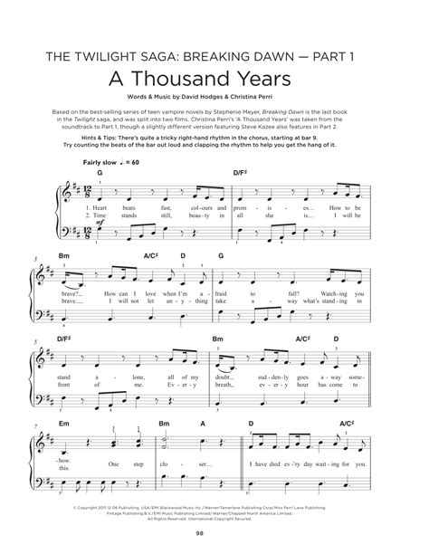 A Thousand Years By Christina Perri Sheet Music For Really Easy Piano At Sheet Music Direct