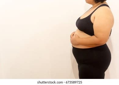 Unrecognizable Overweight Obese Woman Black Bikini Foto Stock