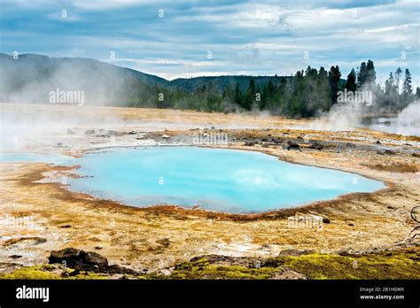 Geothermal Hot Spring With Steam Rising Up Off Water Stock Photo Alamy