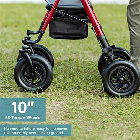 Elenker All Terrain Rollator Walker With Rubber Wheels Padded Seat