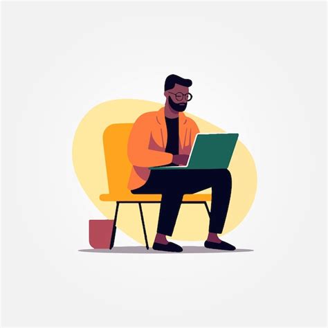 Homem Sentado Trabalhando Em Sua Ilustra O Vetorial De Laptop Vetor