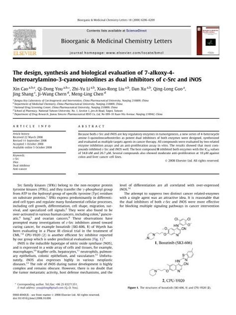 The Design Synthesis And Biological Evaluation Of 7 Alkoxy 4