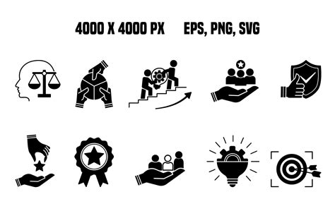 Black Set Of Core Values Icons Graphic By Yulidor · Creative Fabrica