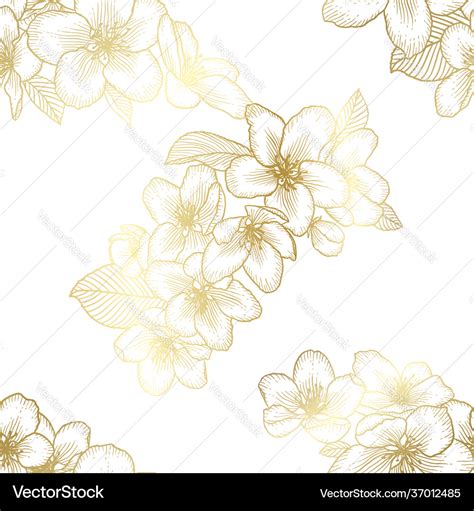 Golden Seamless Floral Pattern Botanical Vector Image