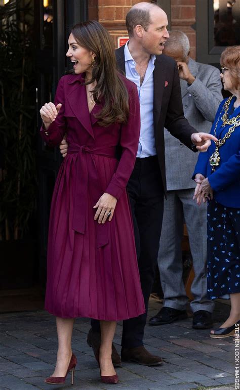 Kate Middleton In Chic Burgundy Dress For Birmingham Visit