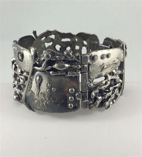 Guy Vidal Brutalist Pewter Bracelet Seed Of Life Fertility Chunky