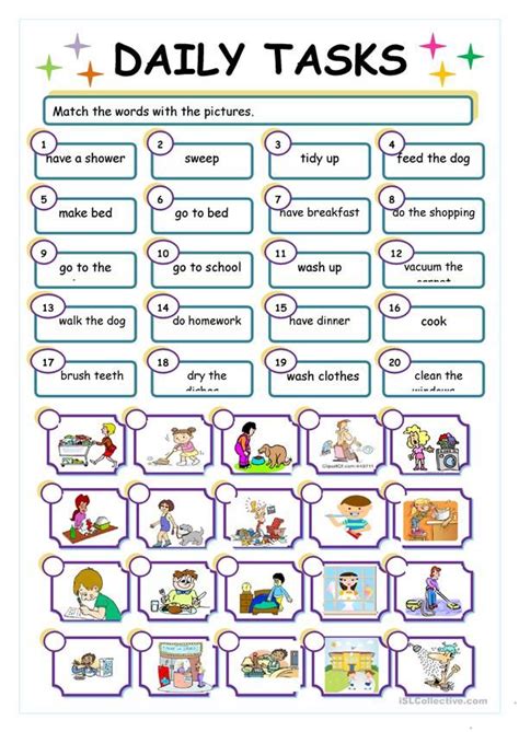 Daily Tasks English Esl Worksheets For Distance Learning And Physical