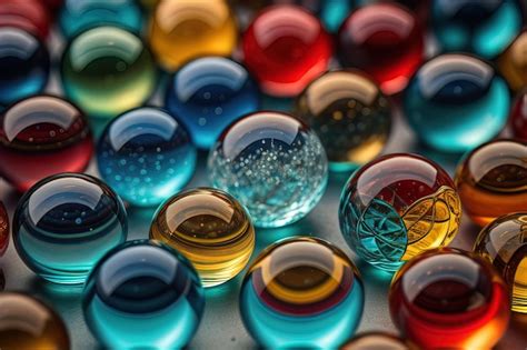 Premium Photo Colorful Glass Marbles On A The Table Selective Focus Ai Generative