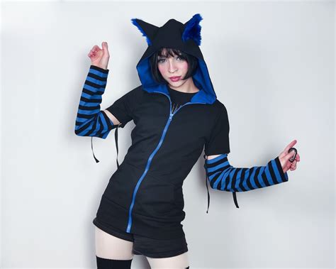 Cat Ears Hoodie BLUE Male/female Cut - Etsy