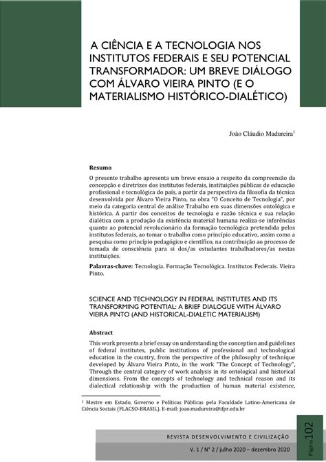 Pdf A Ci Ncia E A Tecnologia Nos Institutos Federais E Seu Potencial