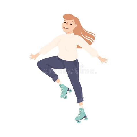 Gai Femme Personnage Danse Sur Patins à Roulettes Vecteur Illustration